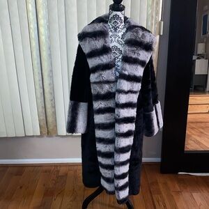 Luxurious Black and Gray Fur Coat